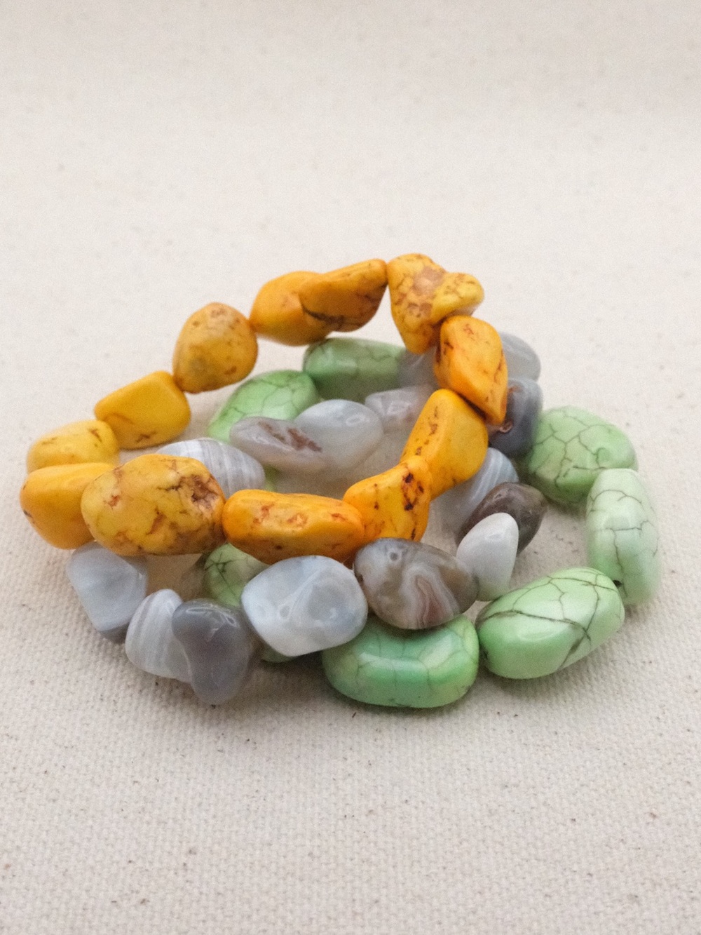 Set of 3 Chunky Colorful Beaded Gemstone Bracelets Stretch Bracelets Stacking